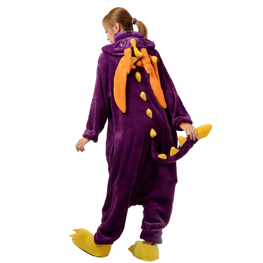 Purple Little Dinosaur Hooded Jumpsuit Pajamas Halloween Party Costume Animal Cosplay Kigurumi Clothing Plush Female Sleepwear