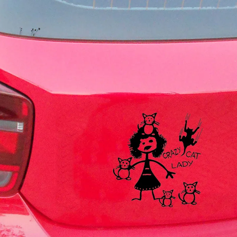 

15*14.3cm Crazy Cat Lady Stick Figure Family Decal Sticker Funny Car Window Bumper Novelty JDM Drift Vinyl Decal Sticker