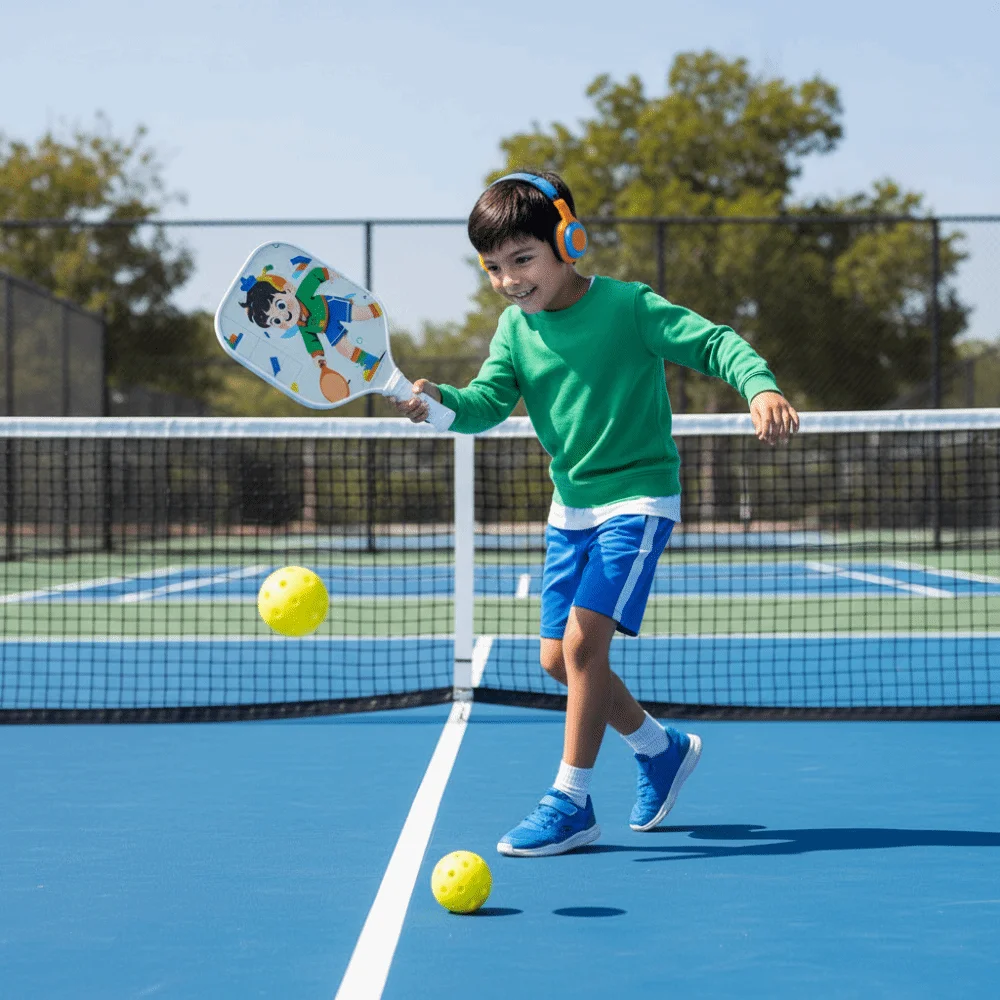 Colorful Durable Children's Pickleball Set - Non-Slip Grip Rackets with 2 Balls