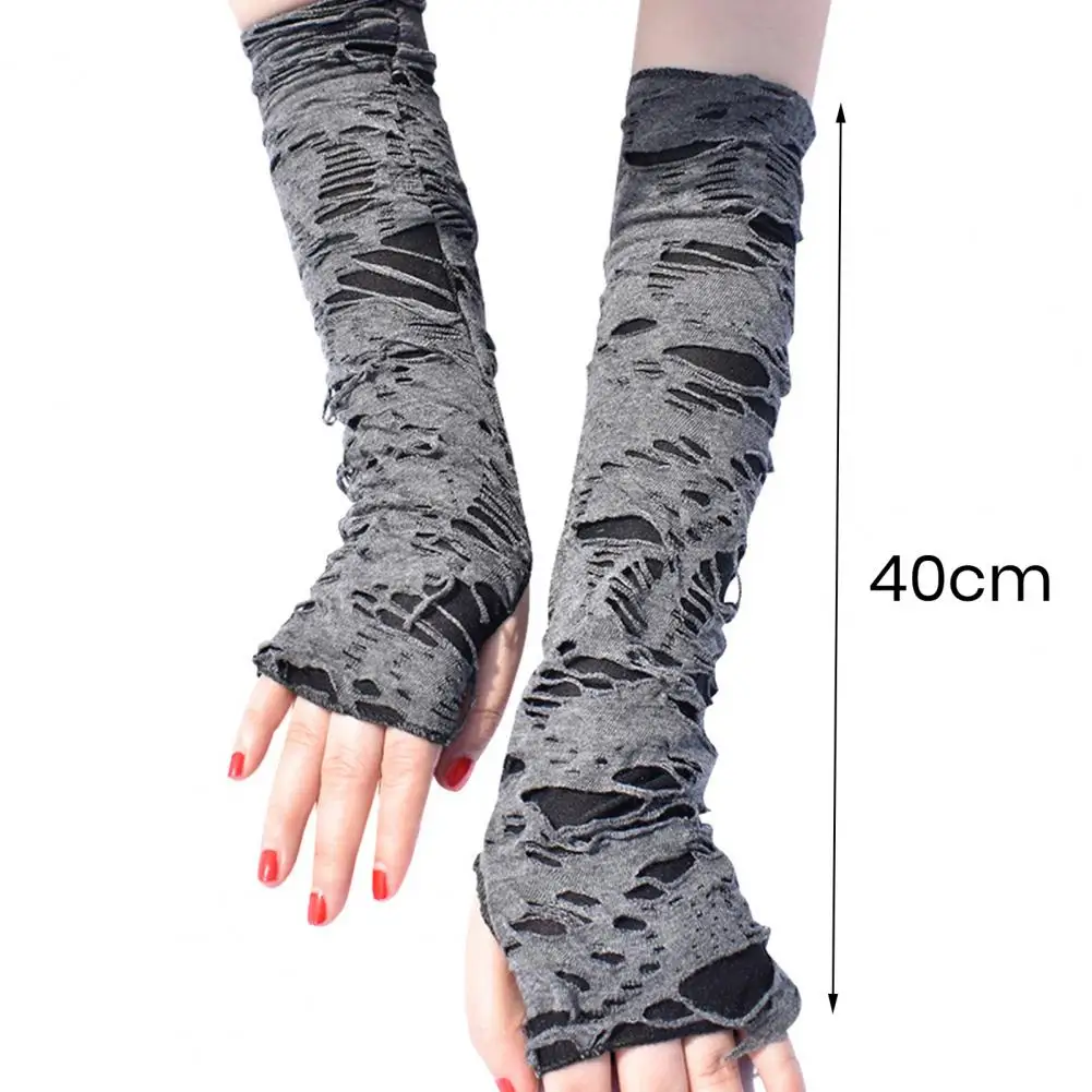 Breathable Fingerless Gloves Punk Style Arm Sleeves Long Halloween Fingerless Gloves with Ripped Holes for Adult Cosplay Unique fingerless gloves,fingerless gym gloves