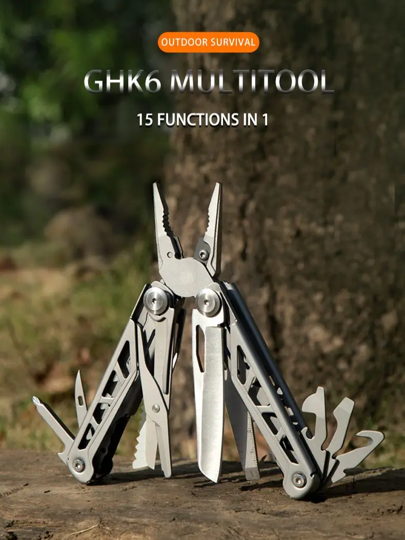 

GHK Official 15 in1 Multitool Plier Cable Alloy Wire Cutter Multi Tools Outdoor Camping Portable Folding Pliers With Bits