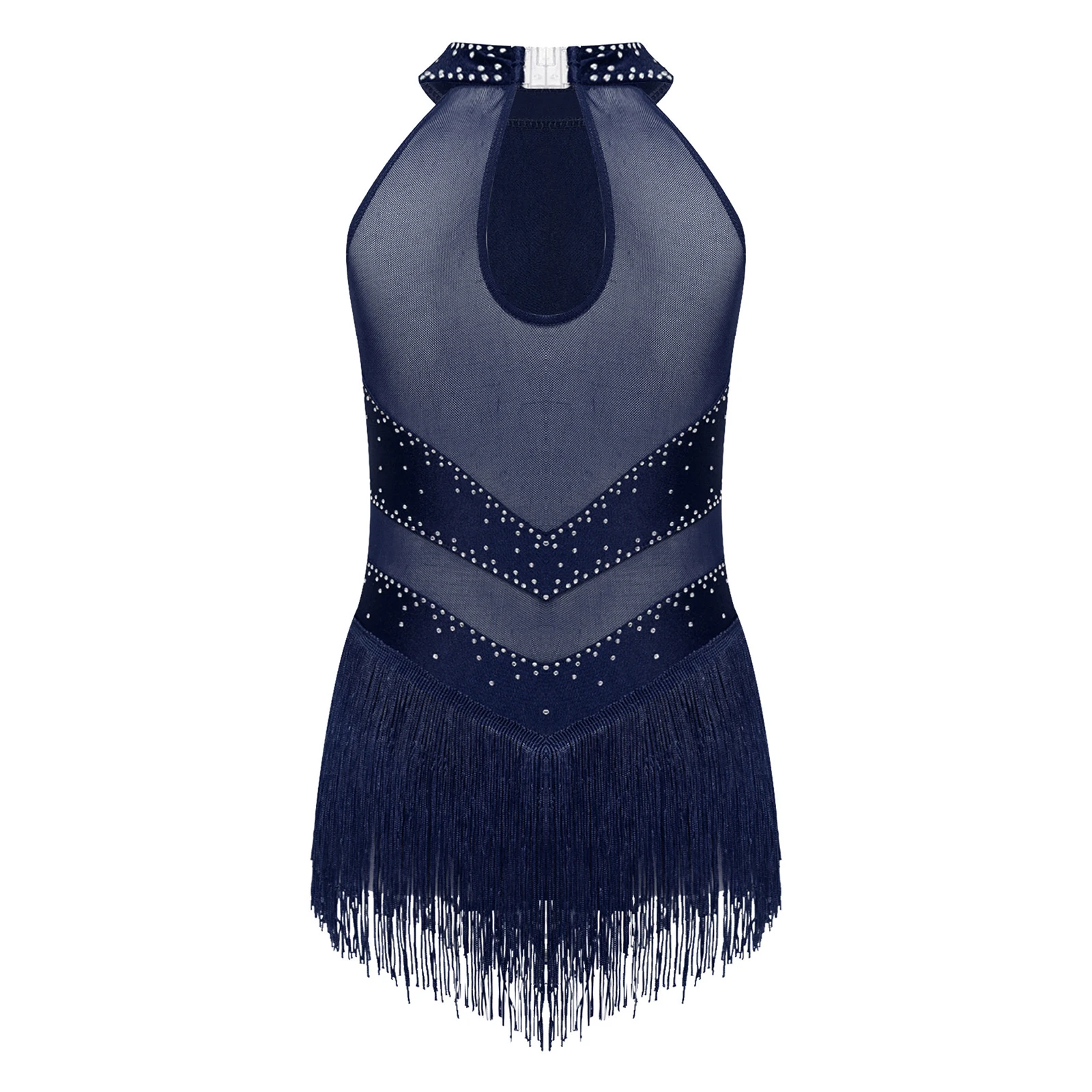Kinder Mädchen Ballett Tanz Kleid Gymnastik Eiskunstlauf Leistung Kostüm Ärmellose Strass Fransen Latin Tango Dancewear – Detail 21