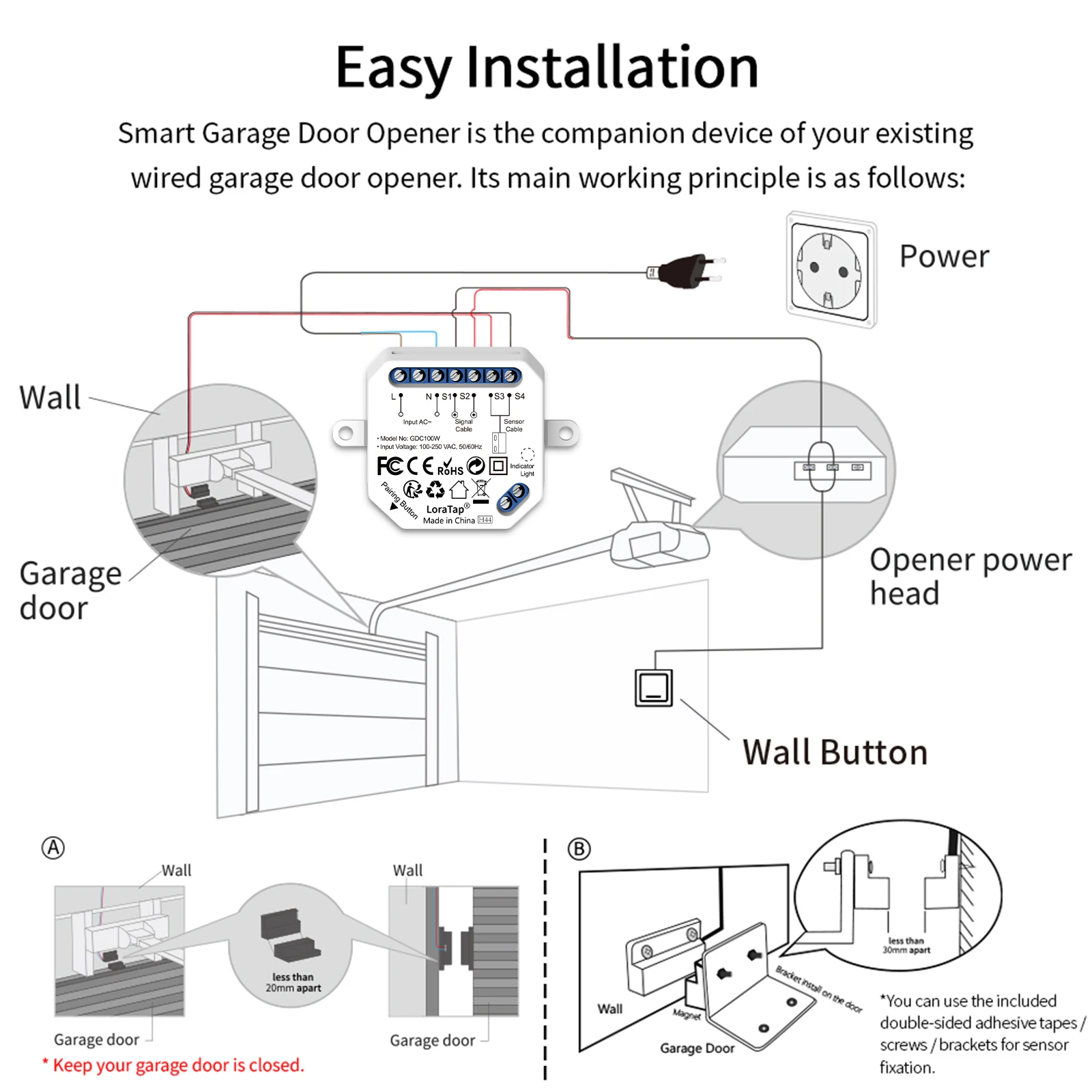 Garage Door Opener Garage Remote Control QCSMART Tuya Smart Life Garage Door Opener Controller Security Protection Remote Control Google Home Assistant Alexa