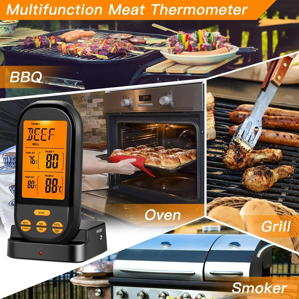 ANYOHOE Wireless Digital Meat Thermometers Remote Cooking Food Barbecue Grill Thermometer with Dual Probe for Oven Smoker BBQ 2