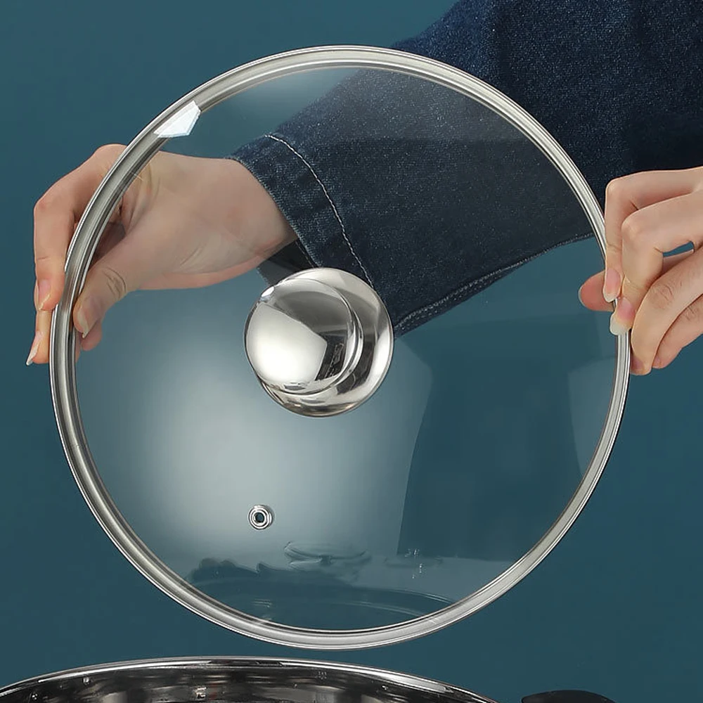 Tempered Glass Pot Lid Stainless steel Rimmed Pan Lid Spill Shatter-Proof Round Chef Glass Cover for Home Cooking Pan