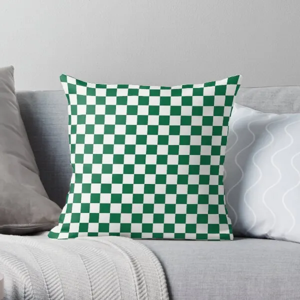 

White And Cadmium Green Checkerboard Printing Throw Pillow Cover Throw Waist Fashion Fashion Pillows not include One Side