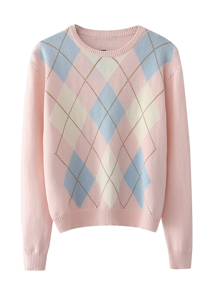 Womens Sweaters Pink And Grey Argyle Sweater Womens Sweaters