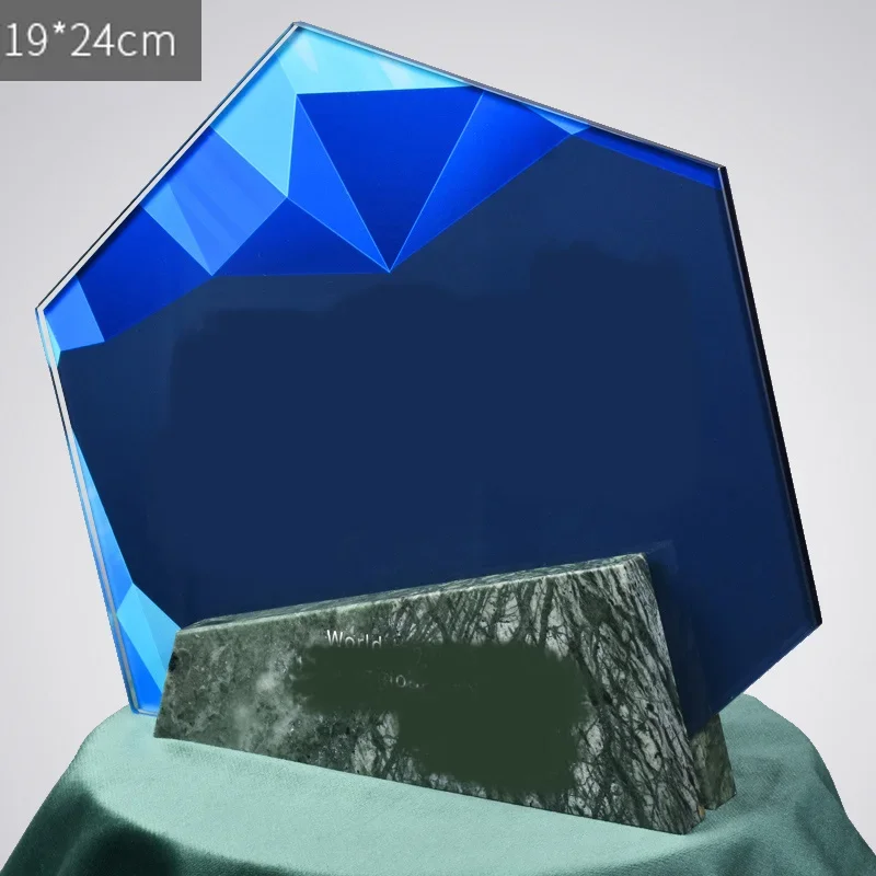 Customized Glass Trophy, Creative Company Annual Meeting Souvenir Awards, High-End Honor, Geometric Shape, Marble Crystal Trophy