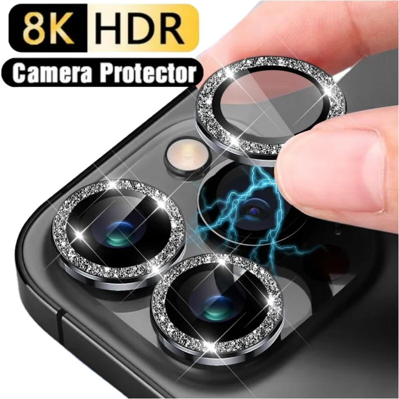 2/3Pcs Luxury Lens Camera Protector Glass Per Iphone 15 Pro Max Iphone 15 Plus Back Camera Glitter Lens Protector On 15 Pro