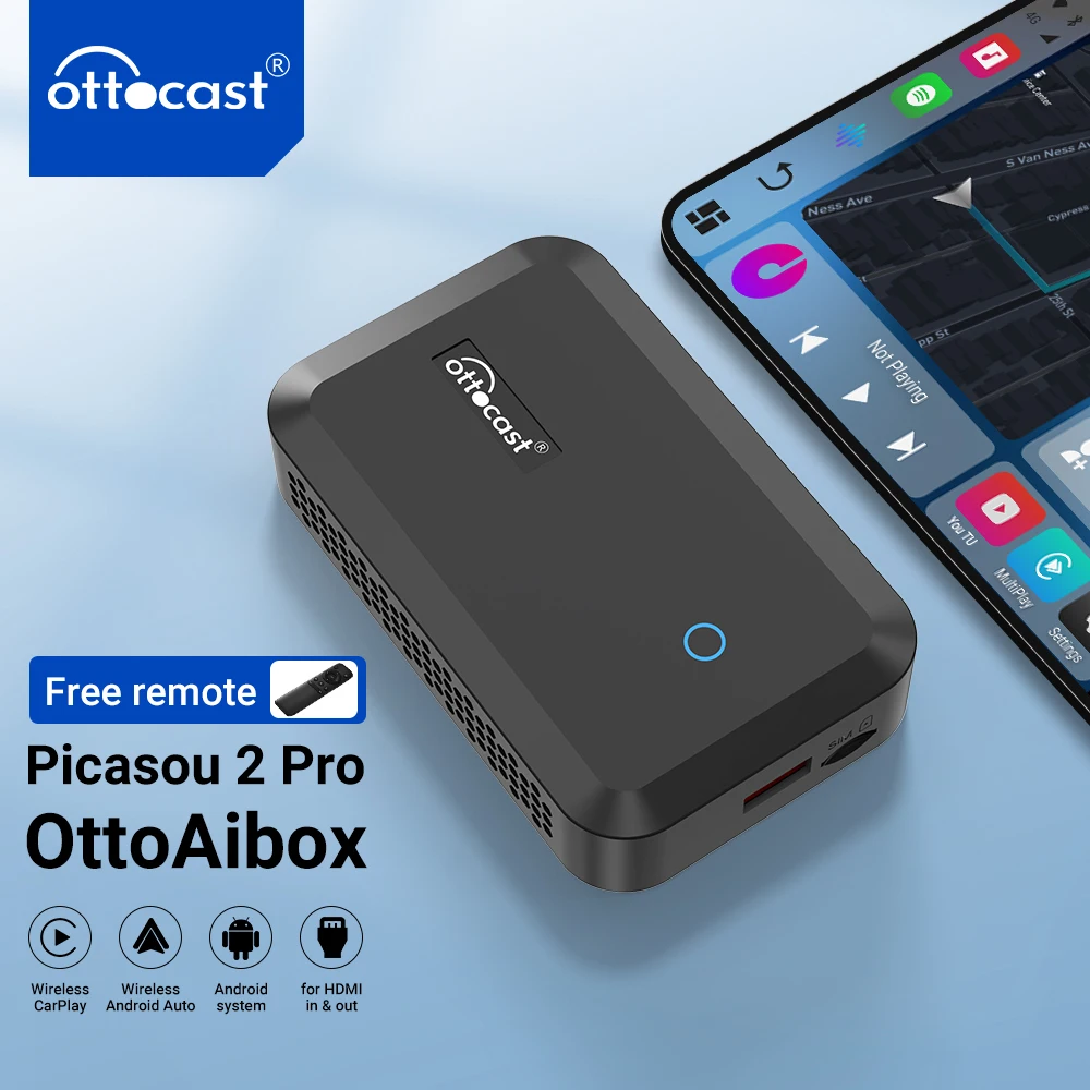 

2024 Picasou 2 Pro Car Play Ai TV Box Wireless CarPlay Android Auto Adapter QCM6125 Android 10 System for Youtube Netflix