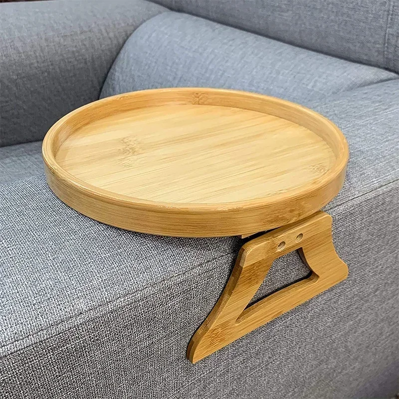 Bamboo Sofa Armrest Clip-On Tray Table Sofa Tray Table Natural Bamboo Sofa Tray Practical TV Snack Tray Coffee Snacks Plate