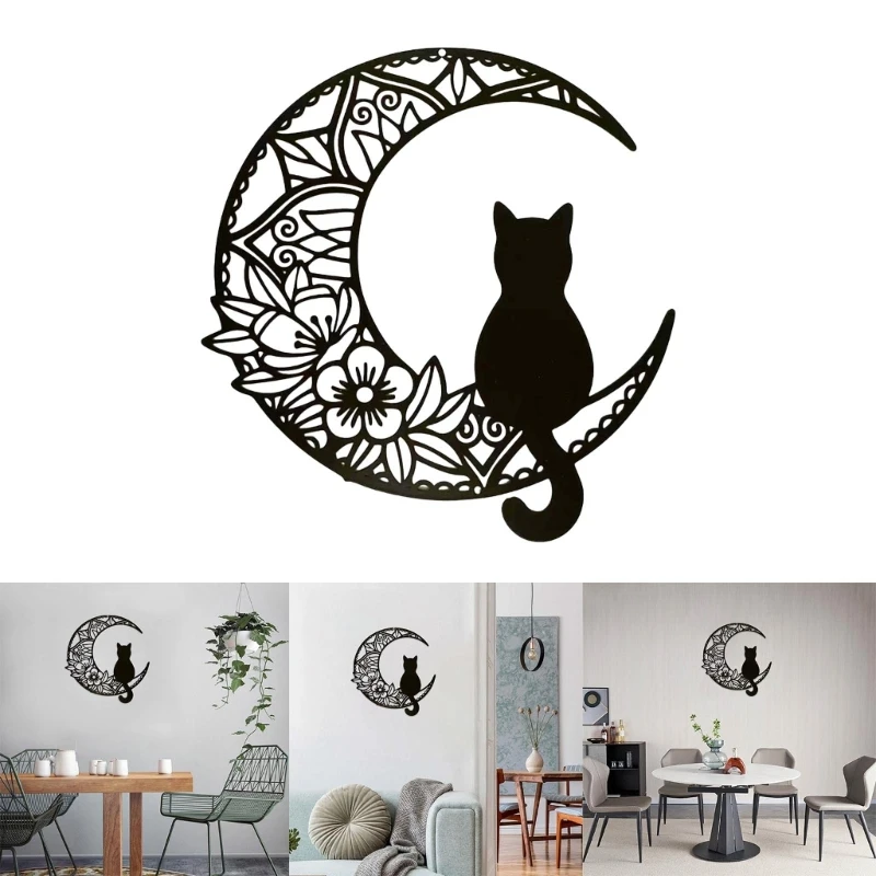

Moon with Cat Wall Art Bedroom Living Rooms Decor Black Hollowed Decorations