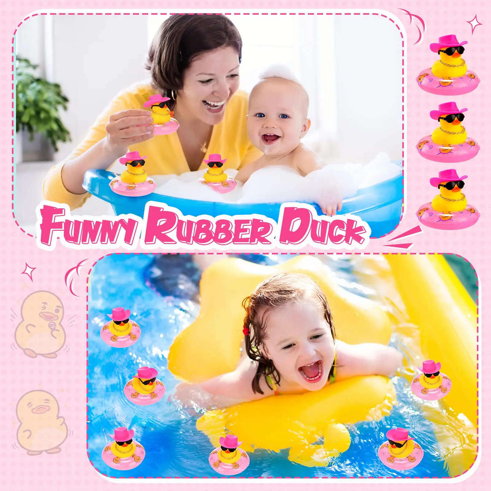 12/24/36PC Cowboy Rubber Duck Bulk Mini Car Yellow Duckies Bath Toys Party Favor with Necklace Sunglasses Duck Car Dashboard 6