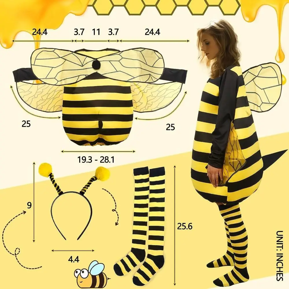 1set Costumes Outfit Yellow Bee Cosplay Jumpsuit Photo Prop Yellow Bee Holiday Costumes Props Cute Animal Cosplay Props Children