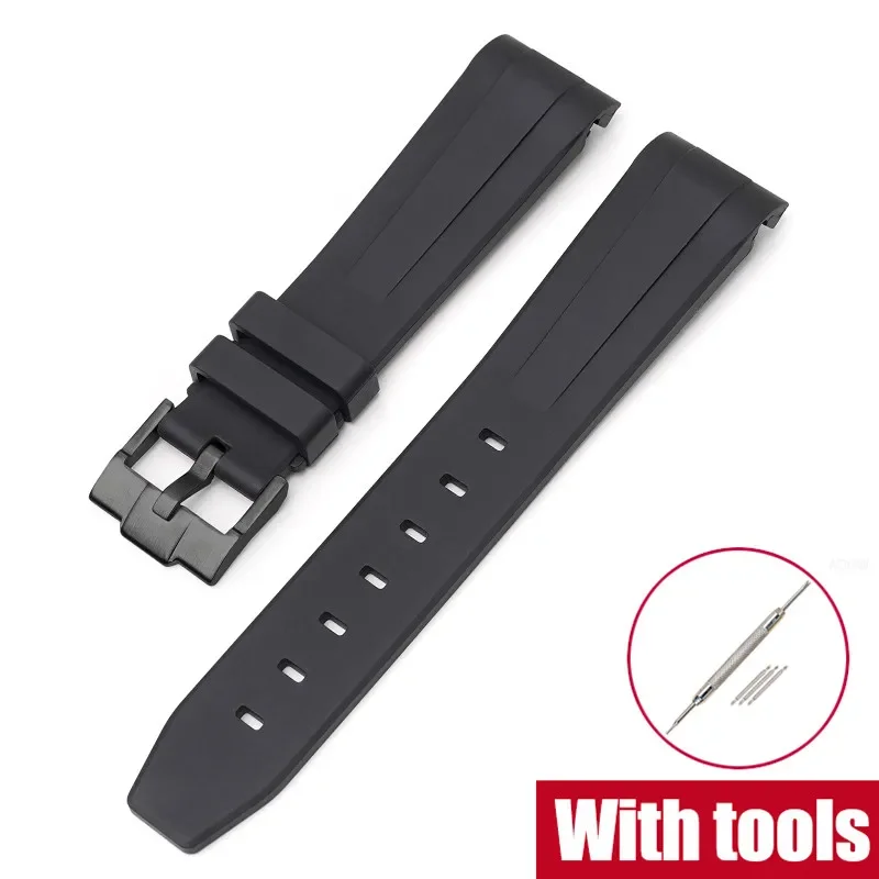Premium 20mm Fluoro Rubber Strap with Curved End - Sport Waterproof FKM Watch Band (Includes Tools)