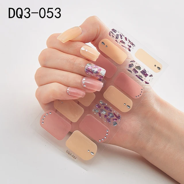 Korean Fashion Colorful 3D Glitter Sequins Nail Art Stickers Manicure DIY Nail Strips Wraps Solid Color DQ3-053