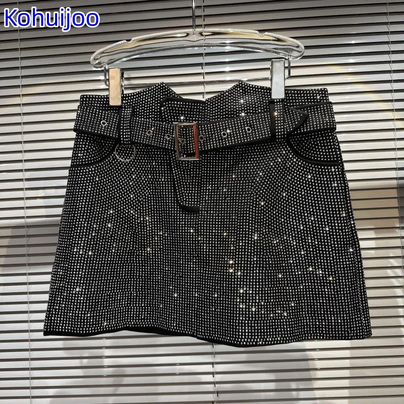 

Kohuijoo Luxury Diamond Skirt Women Heavy Show Sexy High Waisted Rhinestone Pencil Skirt Spring Summer Fashion Pencil Skirt