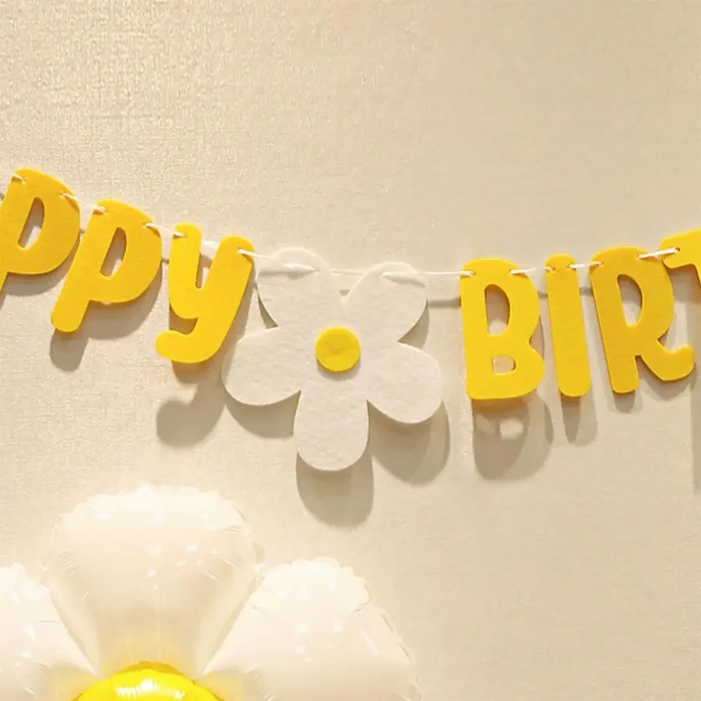 Baby Shower Daisy Happy Birthday Banner White Flower Birthday Sign Garland Decoration Happy Daisy Flag Yellow birthday banner party decorations