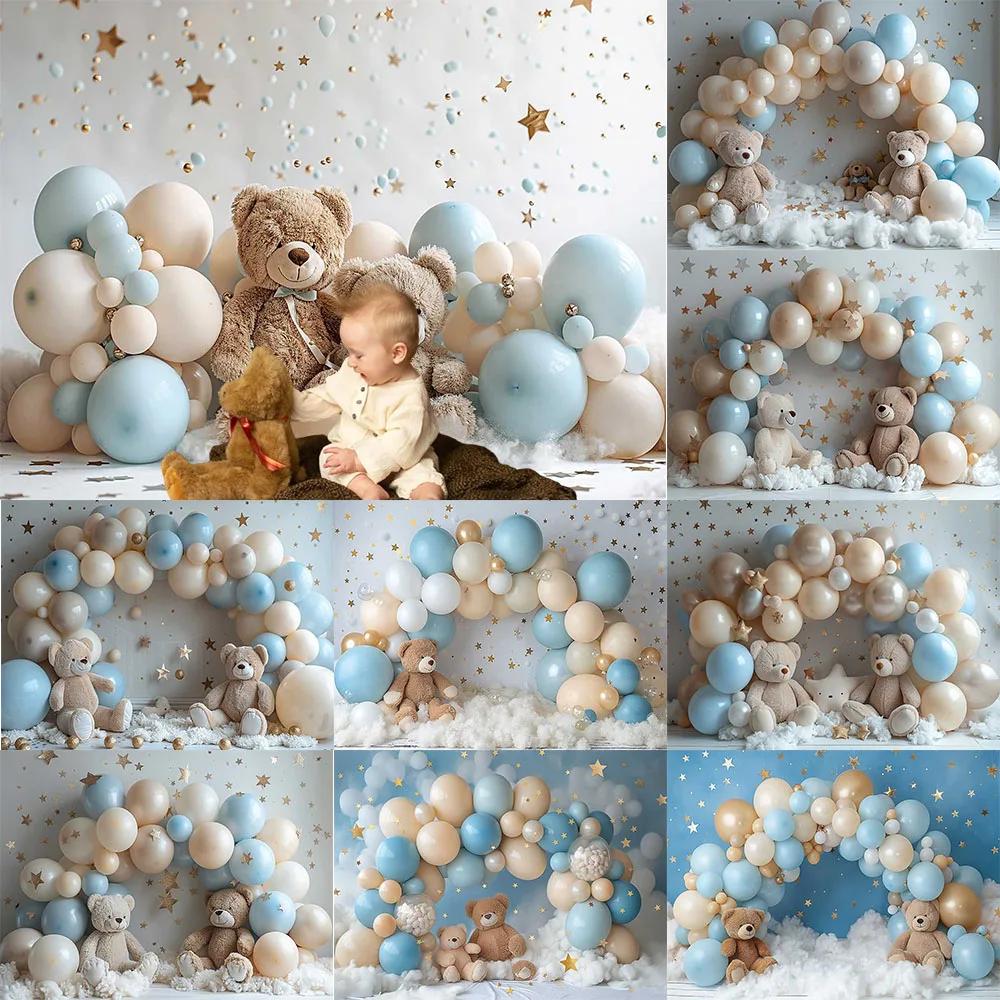 

Cute Bear Backdrop Arch Balloons Cartoon Plush Toy Baby Shower Kids Birthday Party Custom Photography Background Decor Banner