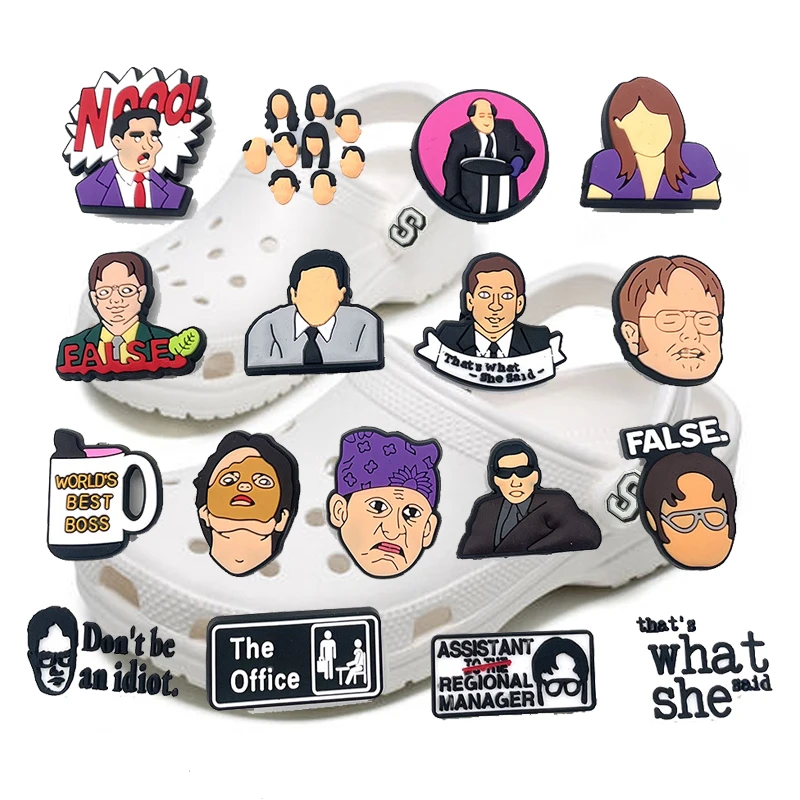 The Office TVSeries Silicone Croc Charms 17pcs Movies Ornament Wristbands PVC Garden Shoe Decoration Adult Kids Party Gifts