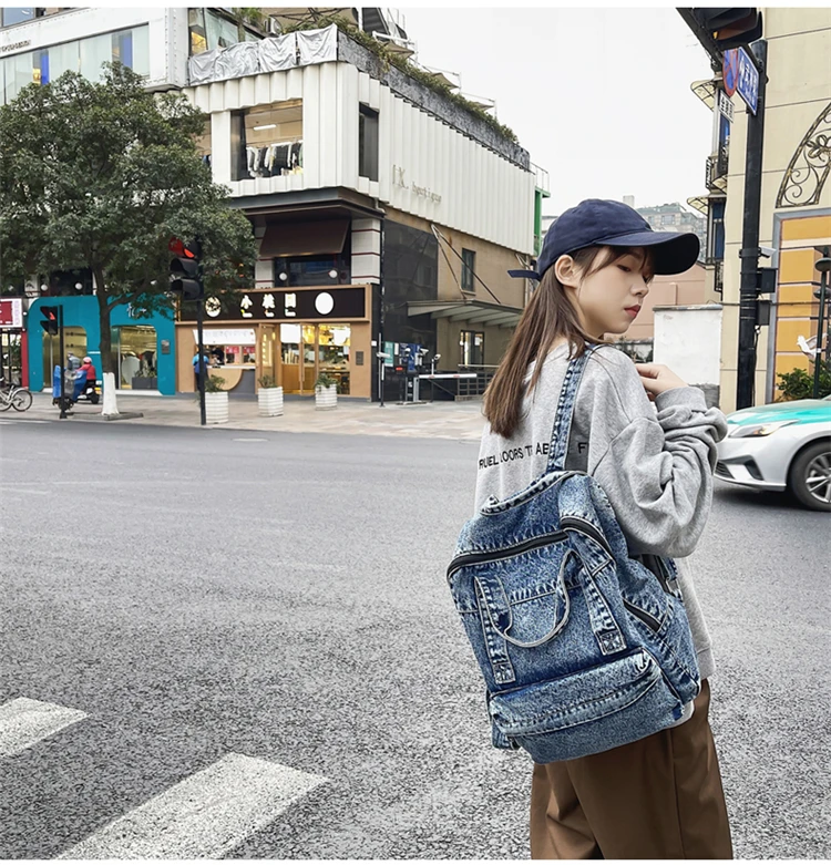 2022 Spring New Denim Women's Backpacks Casual Fashion Travel Backpack High School Girl Student's Schoolbag Mochila Feminina