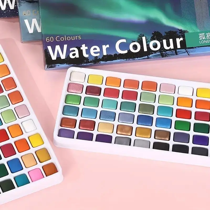 12/60 Color Solid Watercolor Paint Set Basic Neone Glitter Watercolor Pigments for Drawing Art Paint Supplies 6