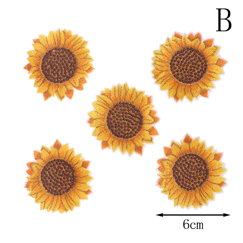 Sunflower Embroidered Patch Set - DIY Craft and Clothing Appliques (5 Pieces)