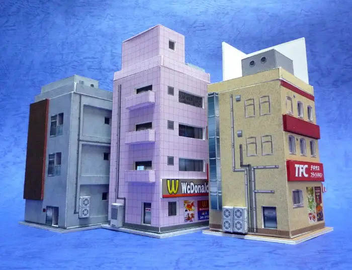 1:150 N-Scale Japanese Building Diorama 3D Paper Model Scene DIY Handmade Ornaments 3 restaurant buildings