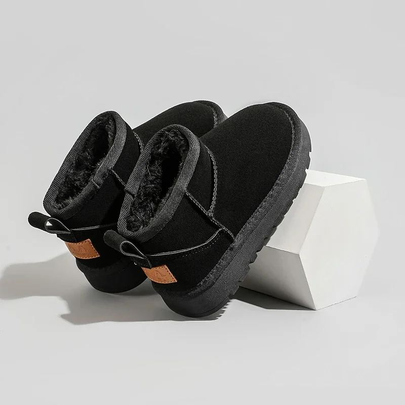 Children Warm Boots Soild Color Retro Kids Ankle Boots Versatile 2025 Winter New Boys Girls Snow Boot with Thick Fur Soft Bottom