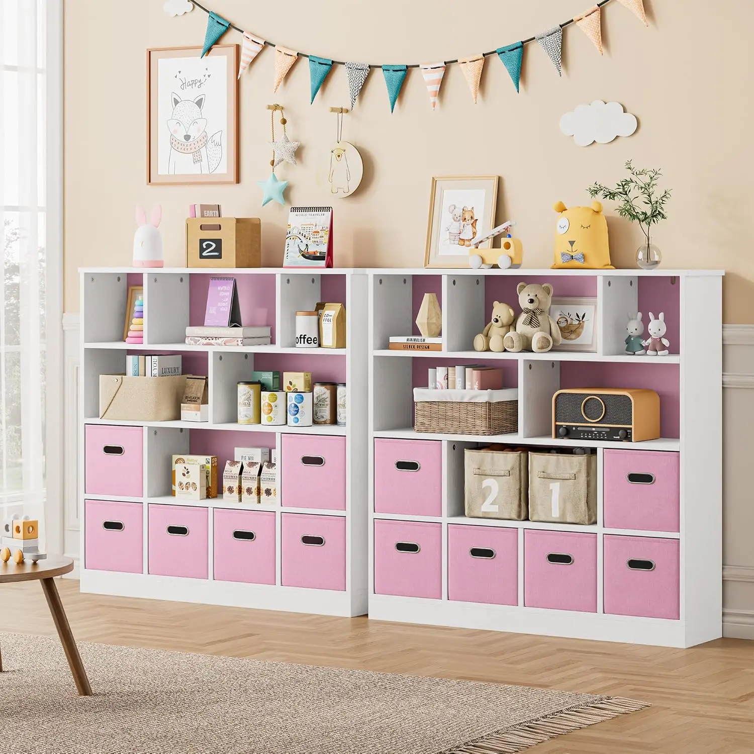 12-Cube Kids Storage Organizer with Bins – Pink 3