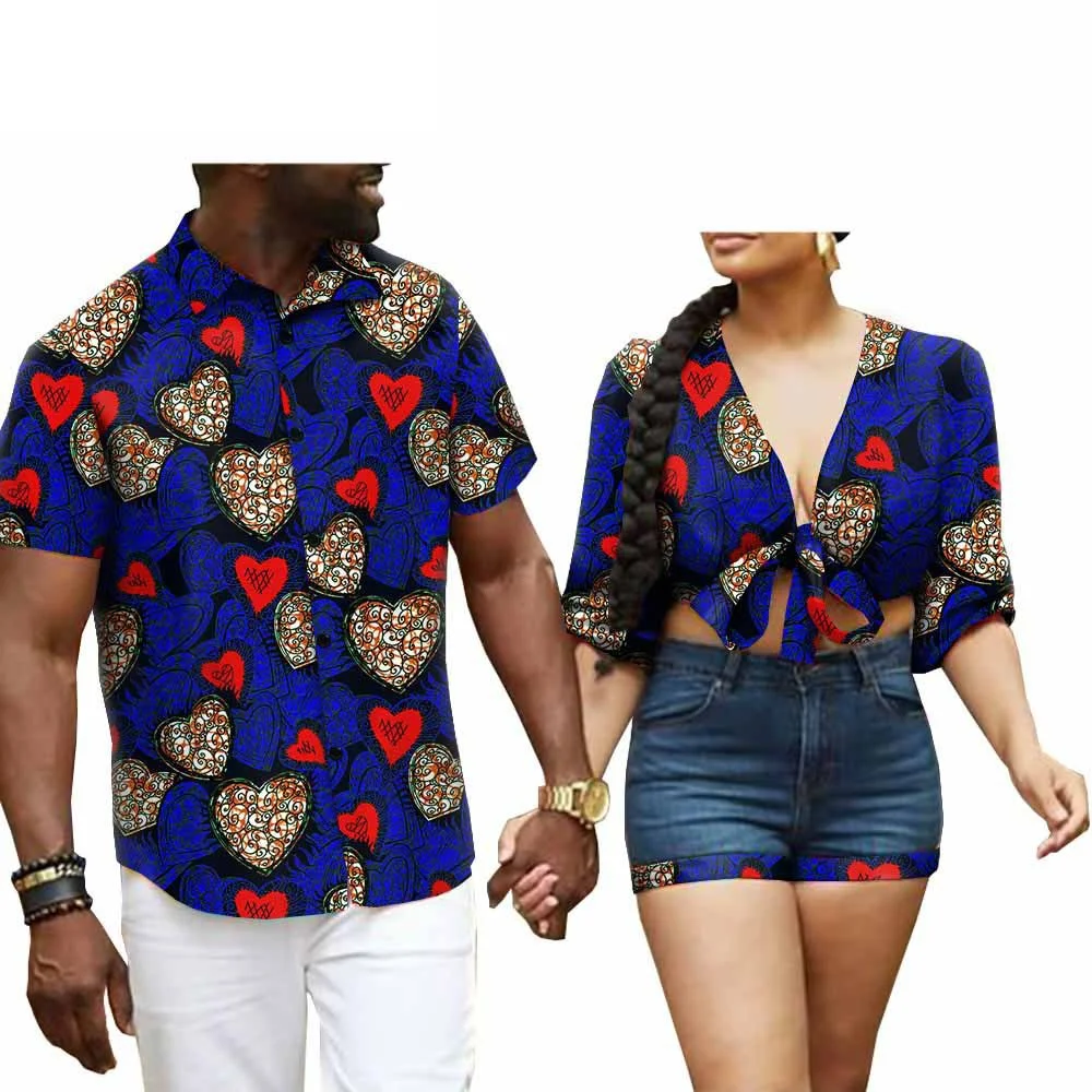 

2024 New African Clothes for Couples Sexy Women Ankara Dashiki Party Prom Shirt Traditional Ethnic Clothing Weeding Lover Wear