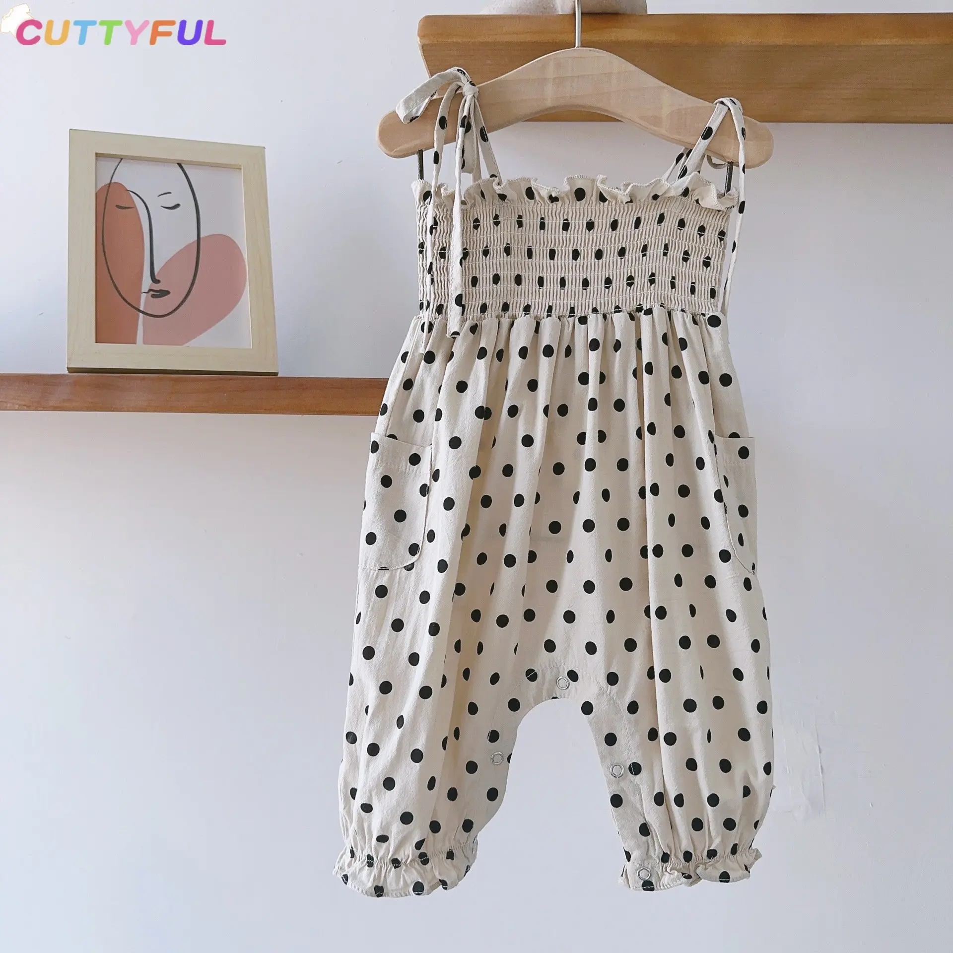 

Cuttyful Summer Baby Girl Sleeveless Jumpsuit Newborn Toddler Sling Romper Infant Girl Dot Print Casual Overalls Cotton