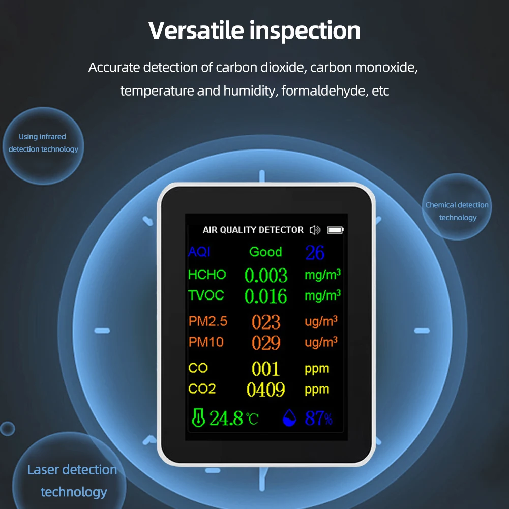 繫 б   CO2 , ð  ¥ ǥ,  PM2.5 PM10 CO CO2 TVOC HCHO AQI ׽, 12 in 1