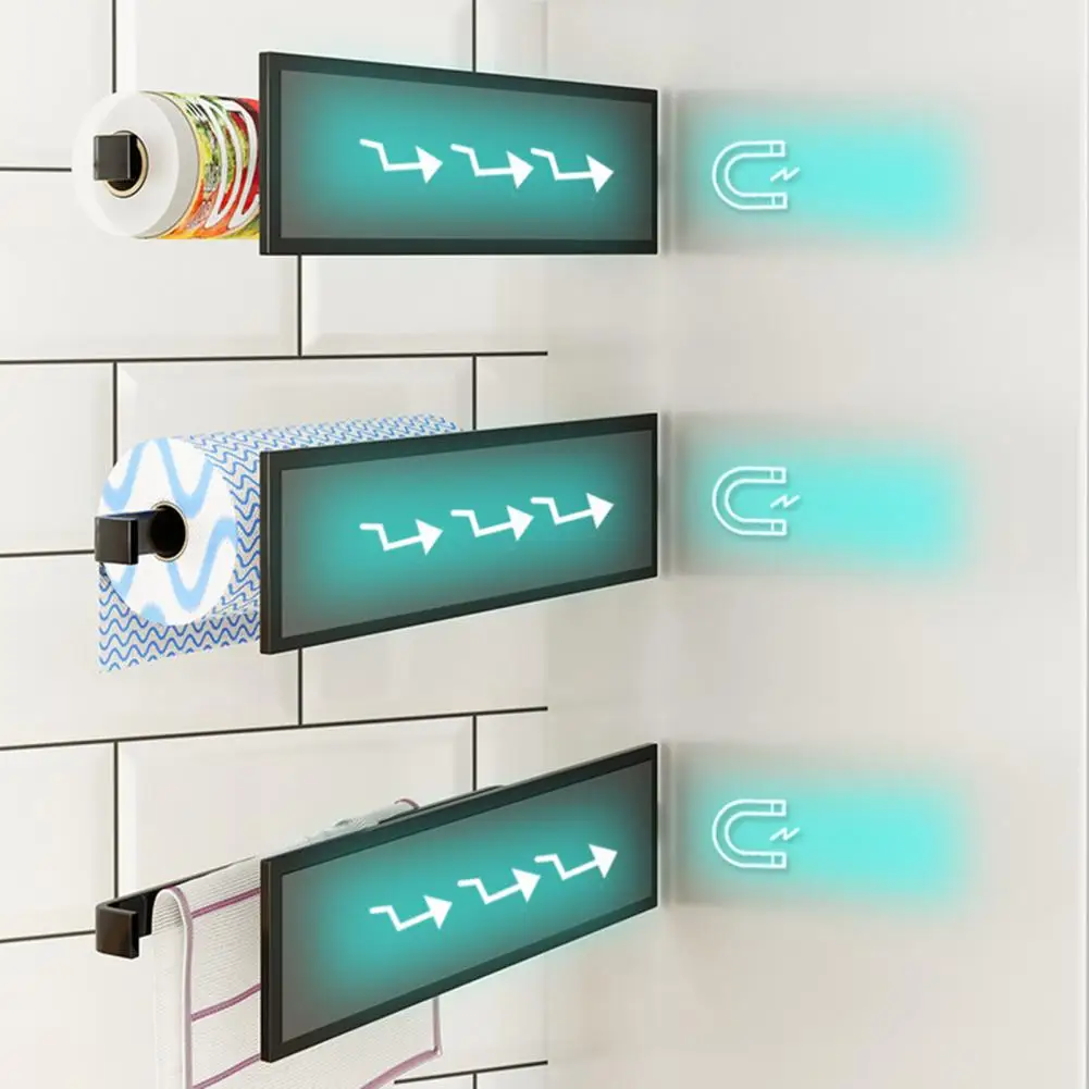 Magnetic Paper Towel Holder Fridge Side Door Magnetic Storage Rack Kitchen Microwave Oven Side Paper Roll ClingFilm Organizer