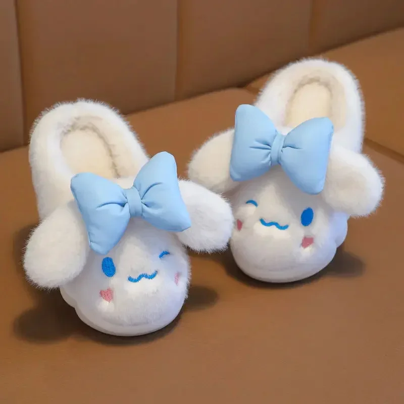 

Sanrios аниме Kawaii Cinnamoroll Детские хлопковые тапочки осень зима Милая Вышивка Девочка плюшевая родитель-ребенок домашняя обувь