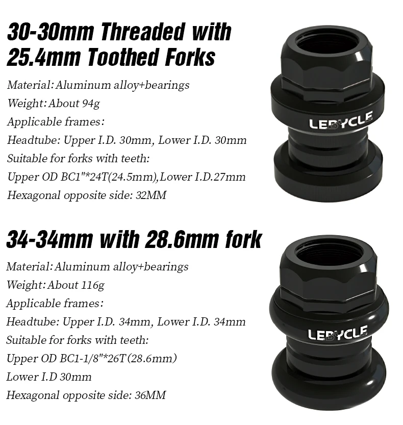 LEBYCLE MTB-Fahrrad-Headset 28,6 mm Gewindelose gerade Rohrgabel CNC 1-1/8 Zoll 34 mm abgedichtetes Lager 44 mm halbintegriertes Headset – Detail 10