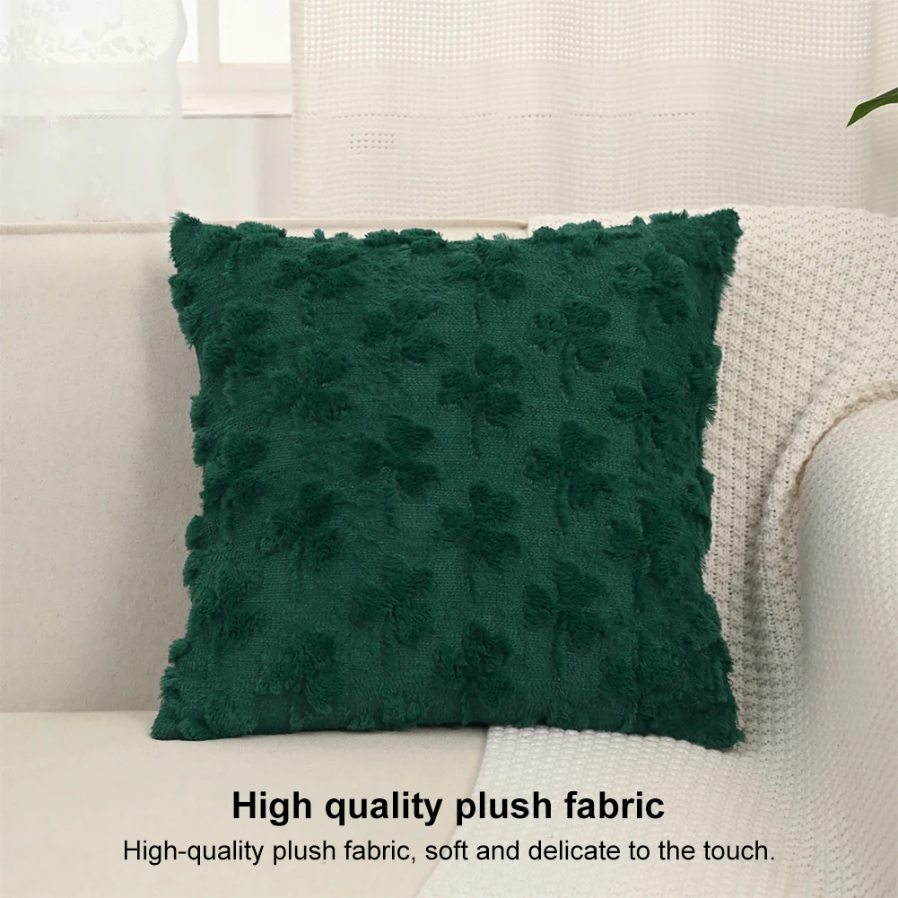 St Patricks Day Shamrock Jacquard Pillow Case Soft Plush Shamrock Throw Pillow Cover Faux Fur Pillowcase for Home Decor