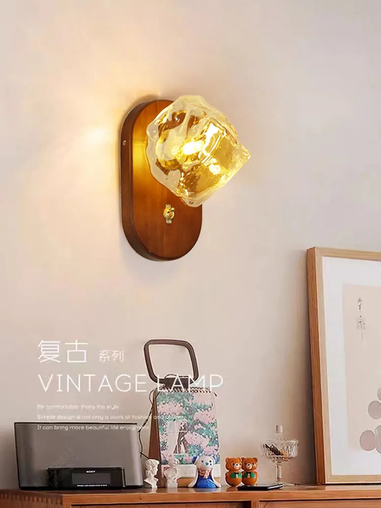 

Japanese-Style Retro Ice Cube Wall Lamp Simple Living Room Background Wall Lighting Minimalist Bedroom Bedside Lamp