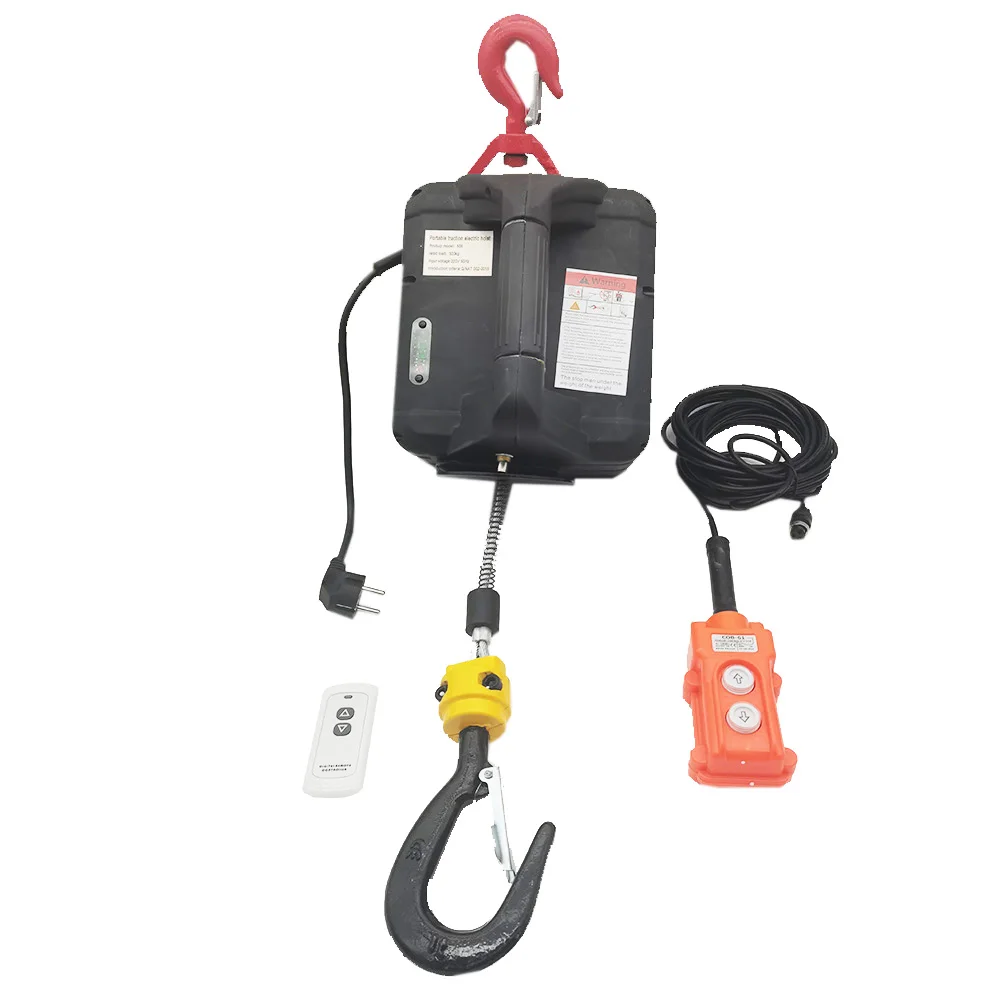 Portable Electric Hoist Household Portable Crane Hand Winch Pull Block Wire Rope Hoist 220V 100kg 200kg 300kg 500kg