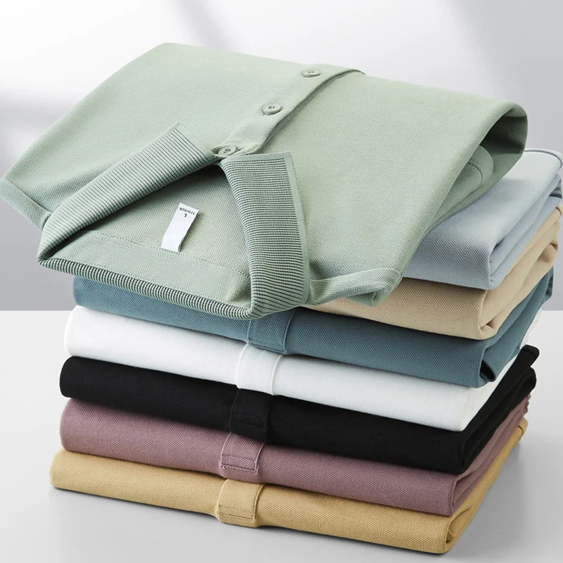 

Summer Men Luxury Mulberry Silk Regular Fit Polo Shirts Short Sleeve Golf Tennis Polo T-Shirt