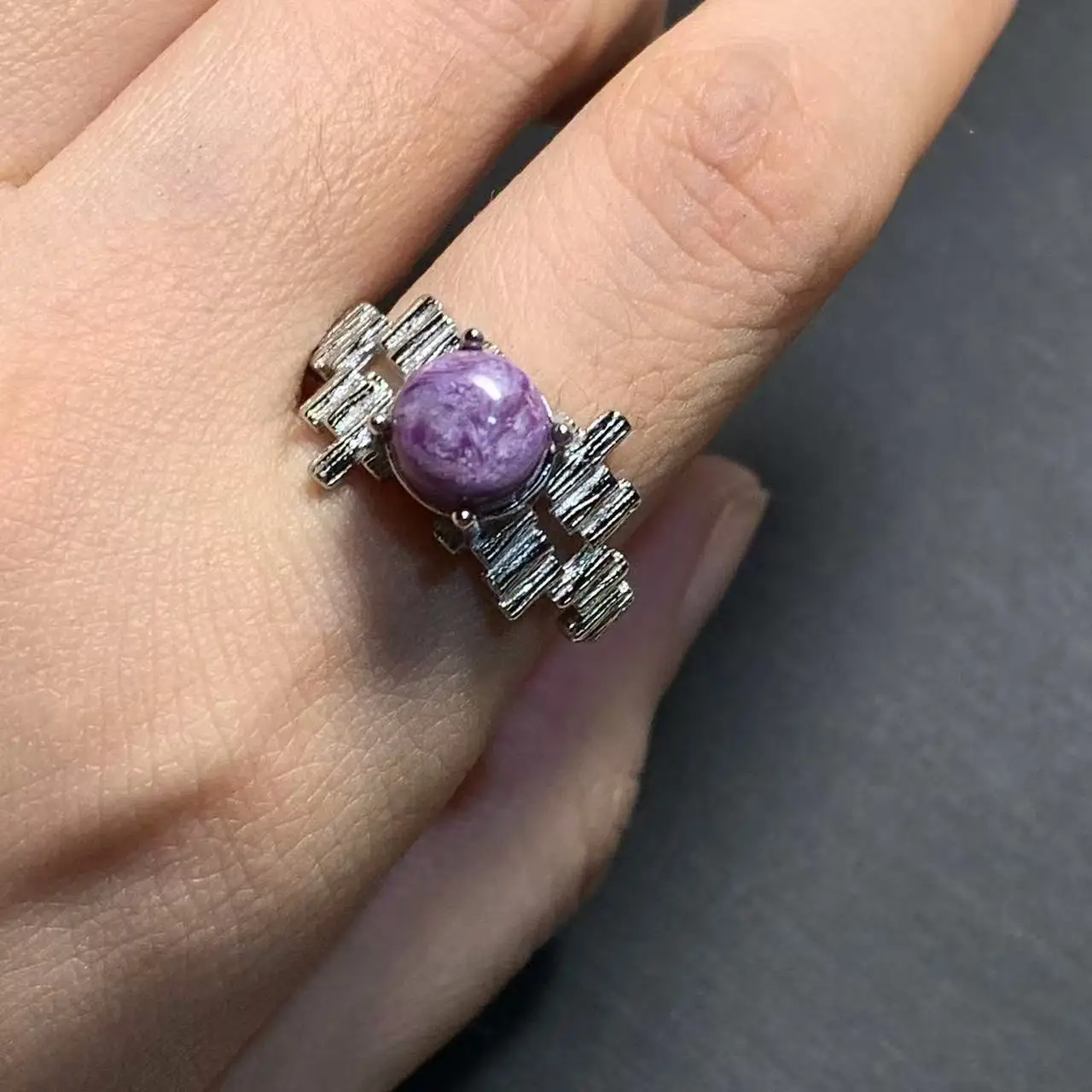 Natural Charoite Ring Adjustable Female Stone Ring Jewelry for Women Gift Wholesale High Quality Vintage Fine