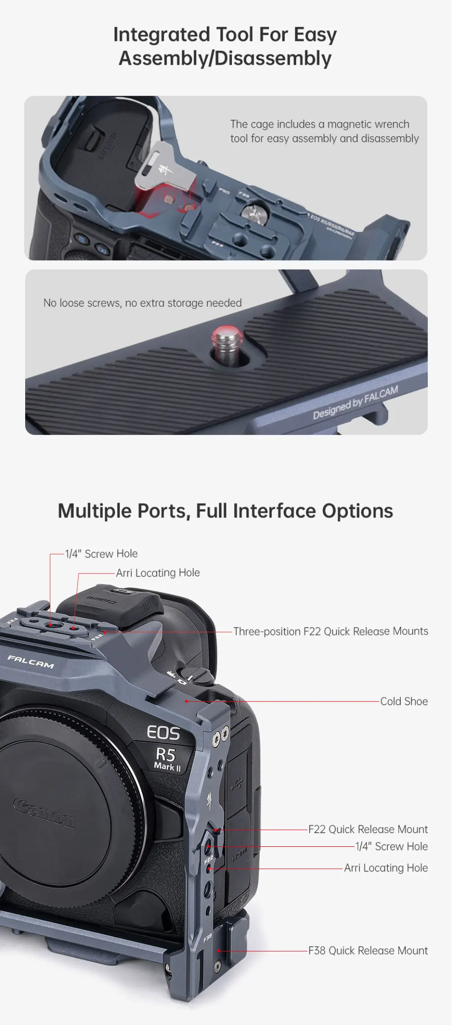 F22 F38 F50 Quick Release Camera Cage Kit for Canon R5 Mark II