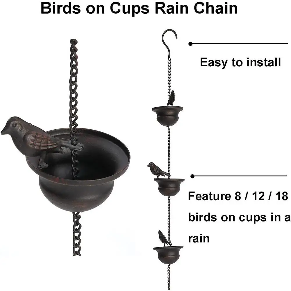 2.4M Mobile Birds Outdoor Rain Chain Outdoor Hanging Decorative Chain Rainwater Collection Drainage System Decoration Lanyards