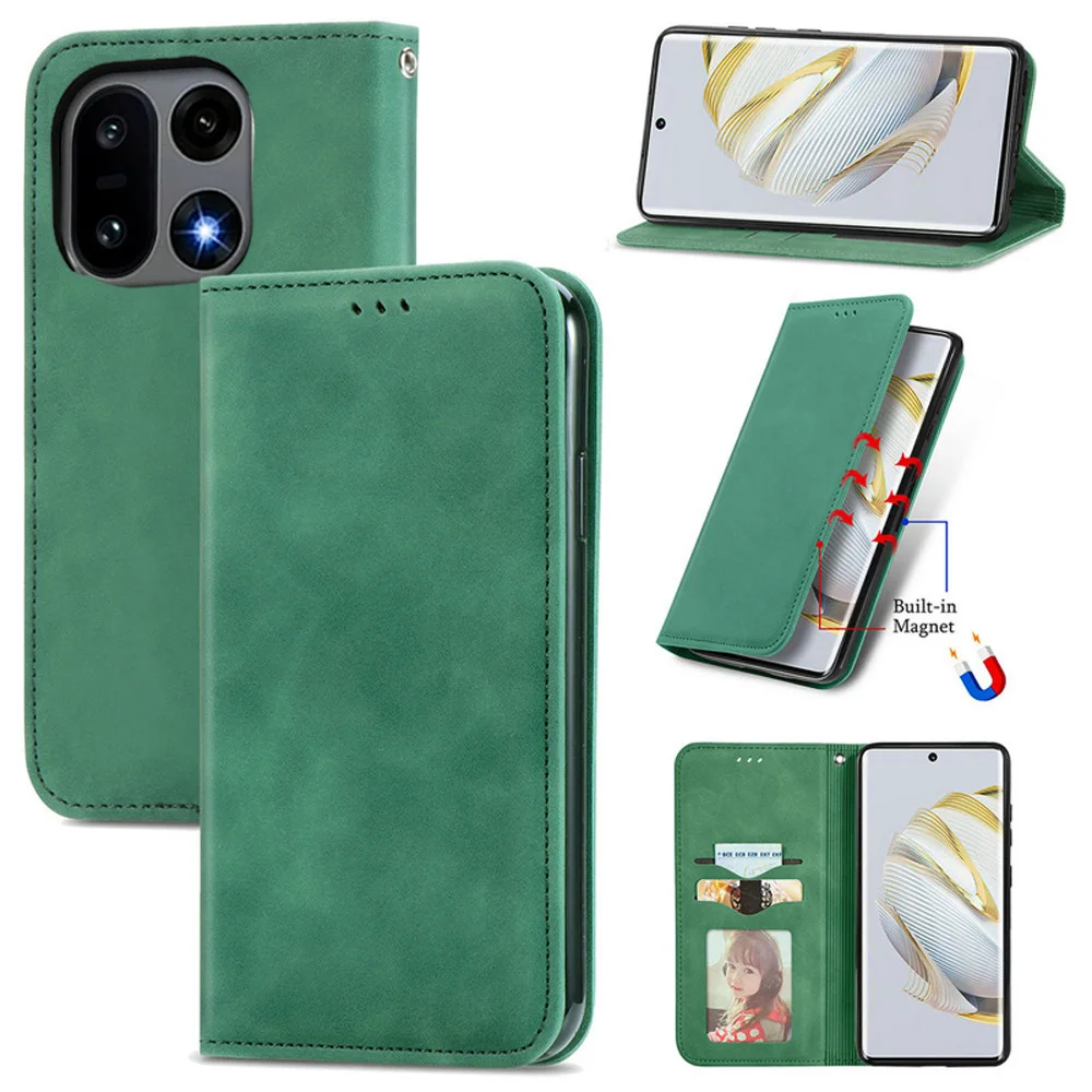 Premium Magnetic Leather Wallet Case for Smartphones - Luxury Flip Cover in Smooth Leather Finish