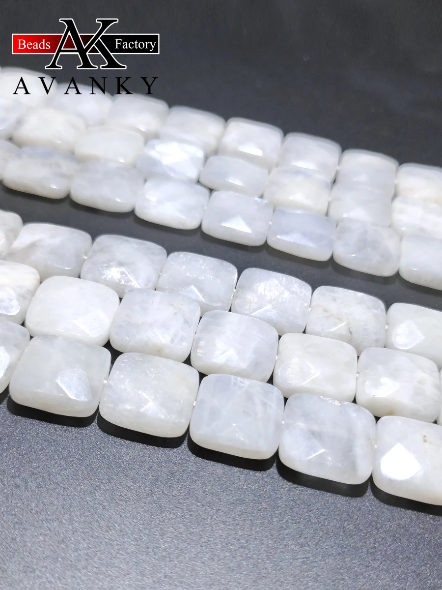 Natural Stone Blue Moonstone Beads Faceted Square Shape Loose For