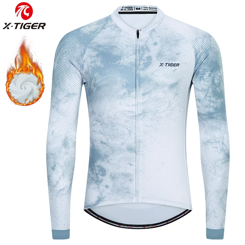 thumbnail image 1 of X-TIGER - Maillot de ciclismo de invierno para hombre, manga larga, forro polar térmico, ropa antibolitas para bicicleta, abrigo para bicicleta de carreras, 1 of 5