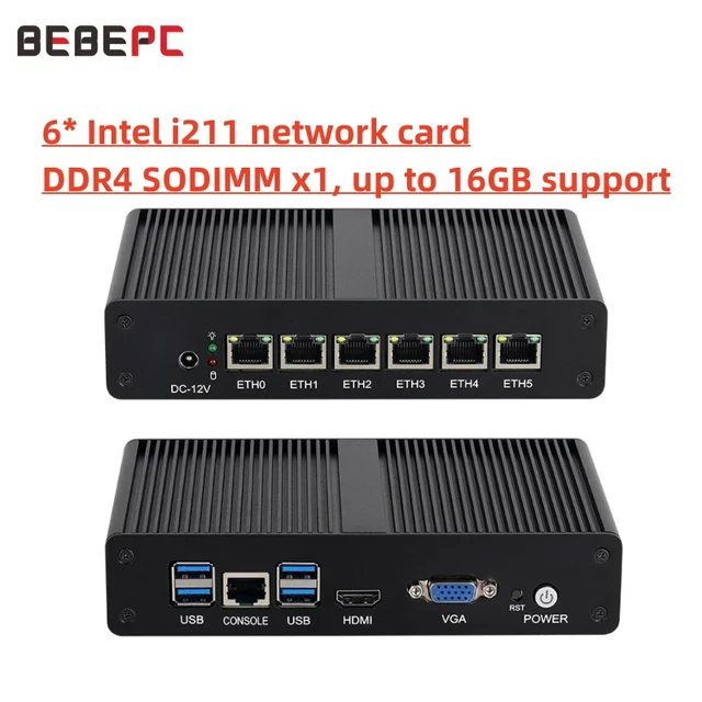 Mini Router 6*LAN i211 NICS 1*RJ45 intel 4405U DDR4 WIN10/11 LINX Ubuntu PXE centos soft sever pfsense computer pc 1