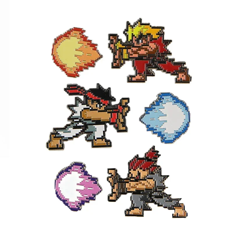 

Arcade Game Metal Patches Hook & Loop on Backpack Hadouken Mosaic Style Morale Badge Sticker Decoration for Clothing and Bags