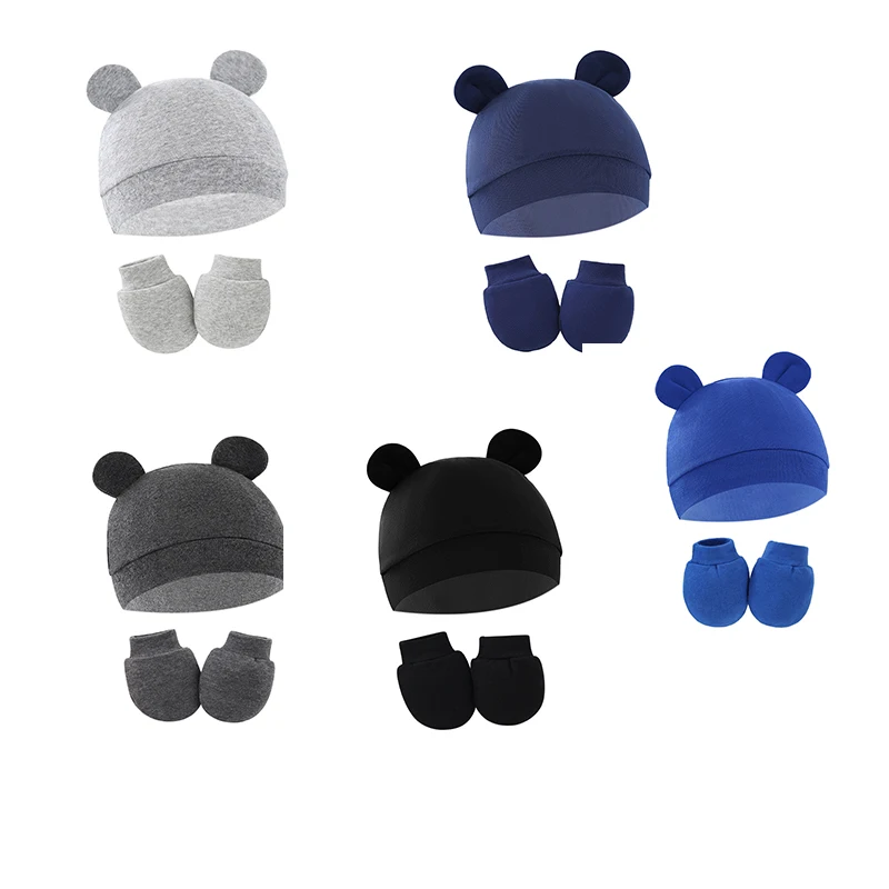 Cute Baby Hat Newborn Bonnet Gloves Socks Set Beanie Hats Ear Shape New Born Gift Photography Props Infant Fashion Accessories kids knitted set