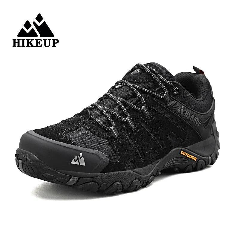 Hikeup sapatos de caminhada masculinos camurça couro ao ar livre sapatos resistentes ao desgaste masculino trekking caminhada caça tênis tático